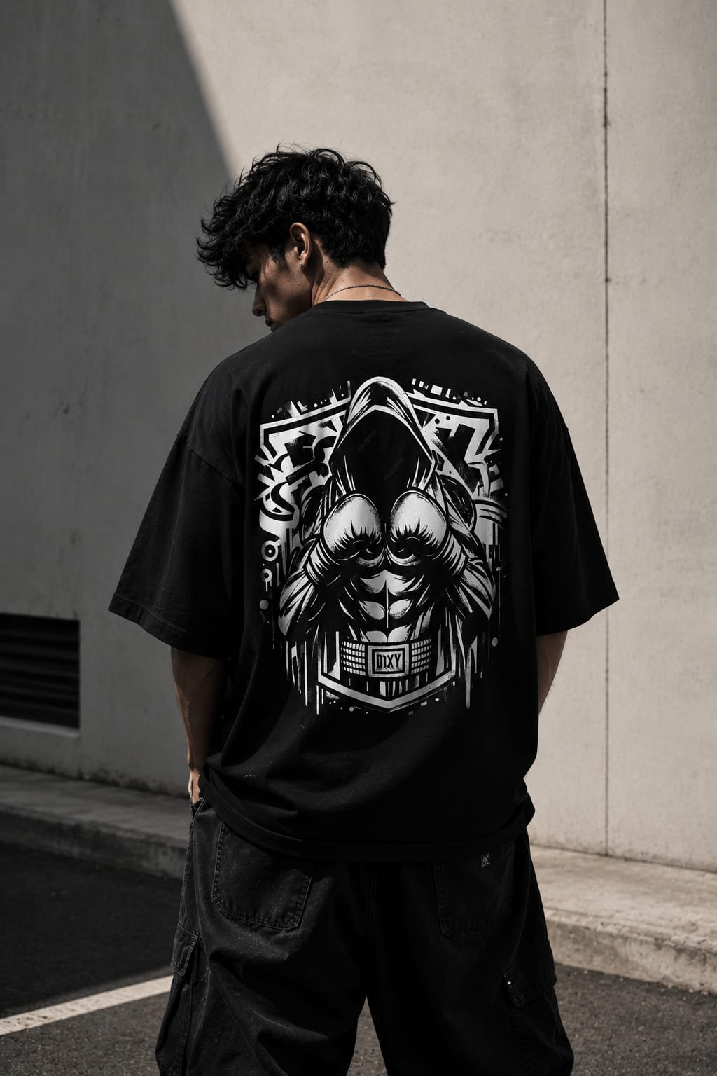 Picture of Shadow Fighter Oversized T-Shirt | Warrior Graphic Streetwear Tee | Premium 260 GSM Cotton Unisex