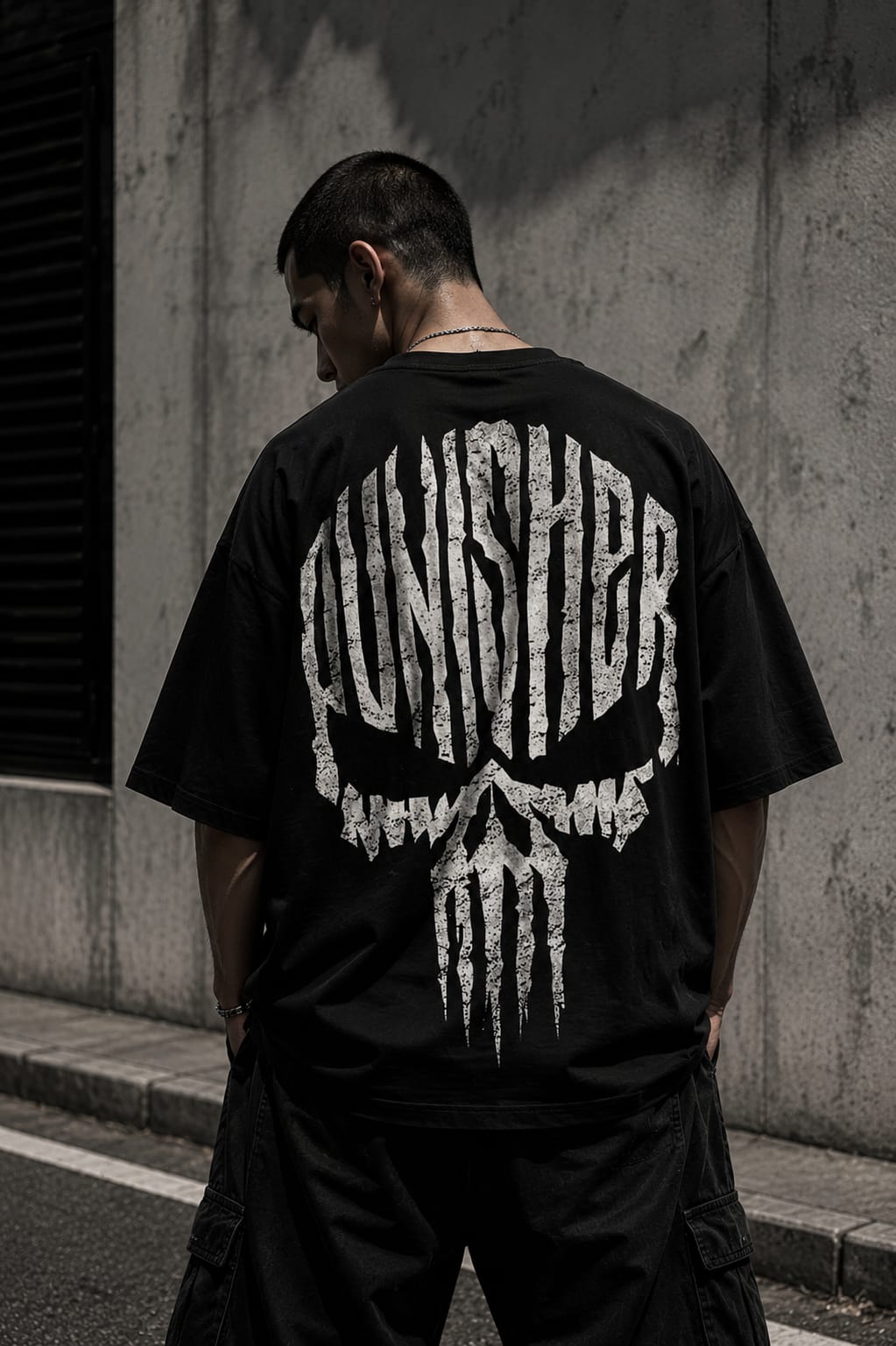Picture of Punisher Skull Oversized T-Shirt | Dark Streetwear Graphic Tee | Premium 260 GSM Cotton Unisex