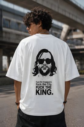 Picture of Fuck the King Oversized T-Shirt – White Rebel Graphic Back Print Drop Shoulder Streetwear Tee