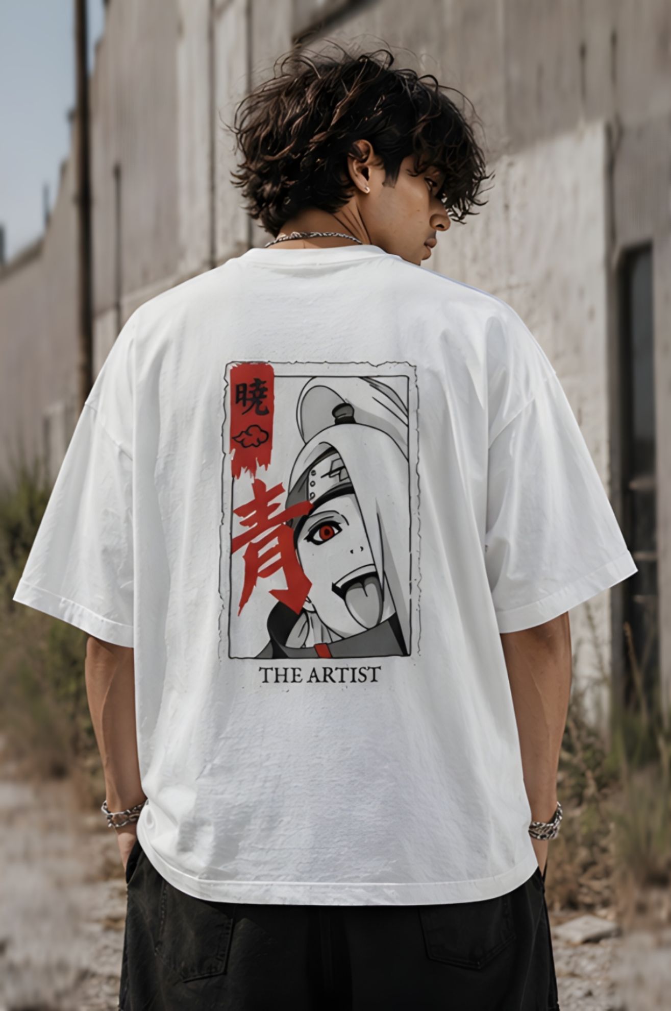 Picture of The Artist Anime Oversized T-Shirt – White Japanese Graphic Back Print Drop Shoulder Streetwear Tee