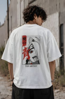 Picture of The Artist Anime Oversized T-Shirt – White Japanese Graphic Back Print Drop Shoulder Streetwear Tee