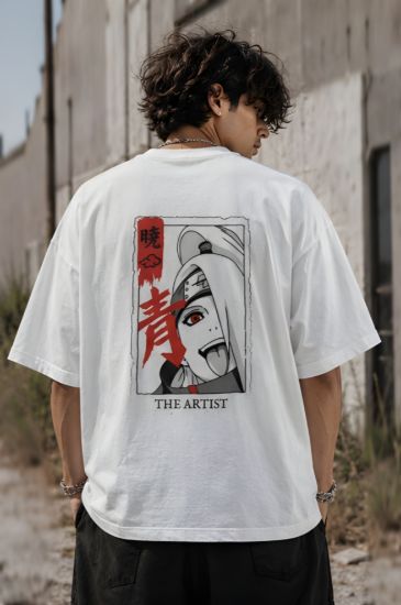 Picture of The Artist Anime Oversized T-Shirt – White Japanese Graphic Back Print Drop Shoulder Streetwear Tee