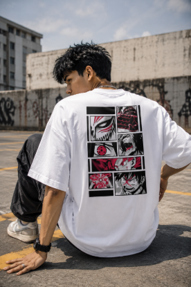 Picture of Beach Sunset Oversized T-Shirt – White Palm Tree Graphic Back Print Drop Shoulder Streetwear Tee - copy