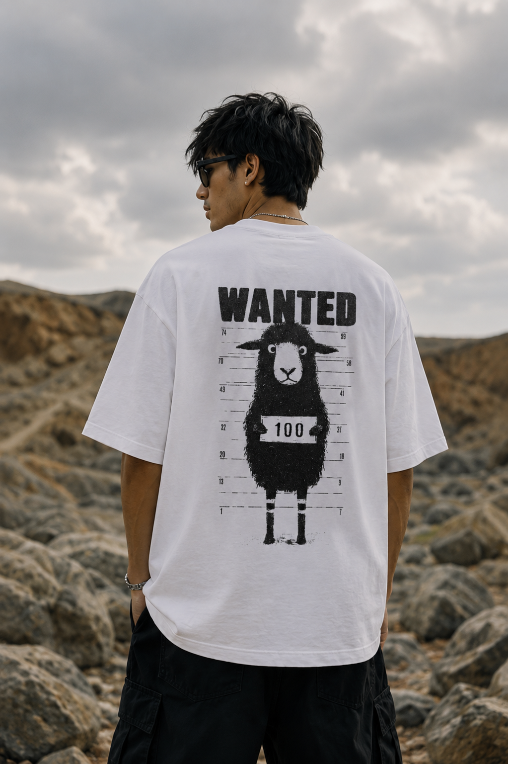 Picture of Cyborg Skull Oversized T-Shirt – White Futuristic Graphic Back Print Drop Shoulder Streetwear Tee - copy