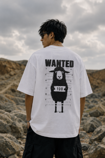 Picture of Cyborg Skull Oversized T-Shirt – White Futuristic Graphic Back Print Drop Shoulder Streetwear Tee - copy