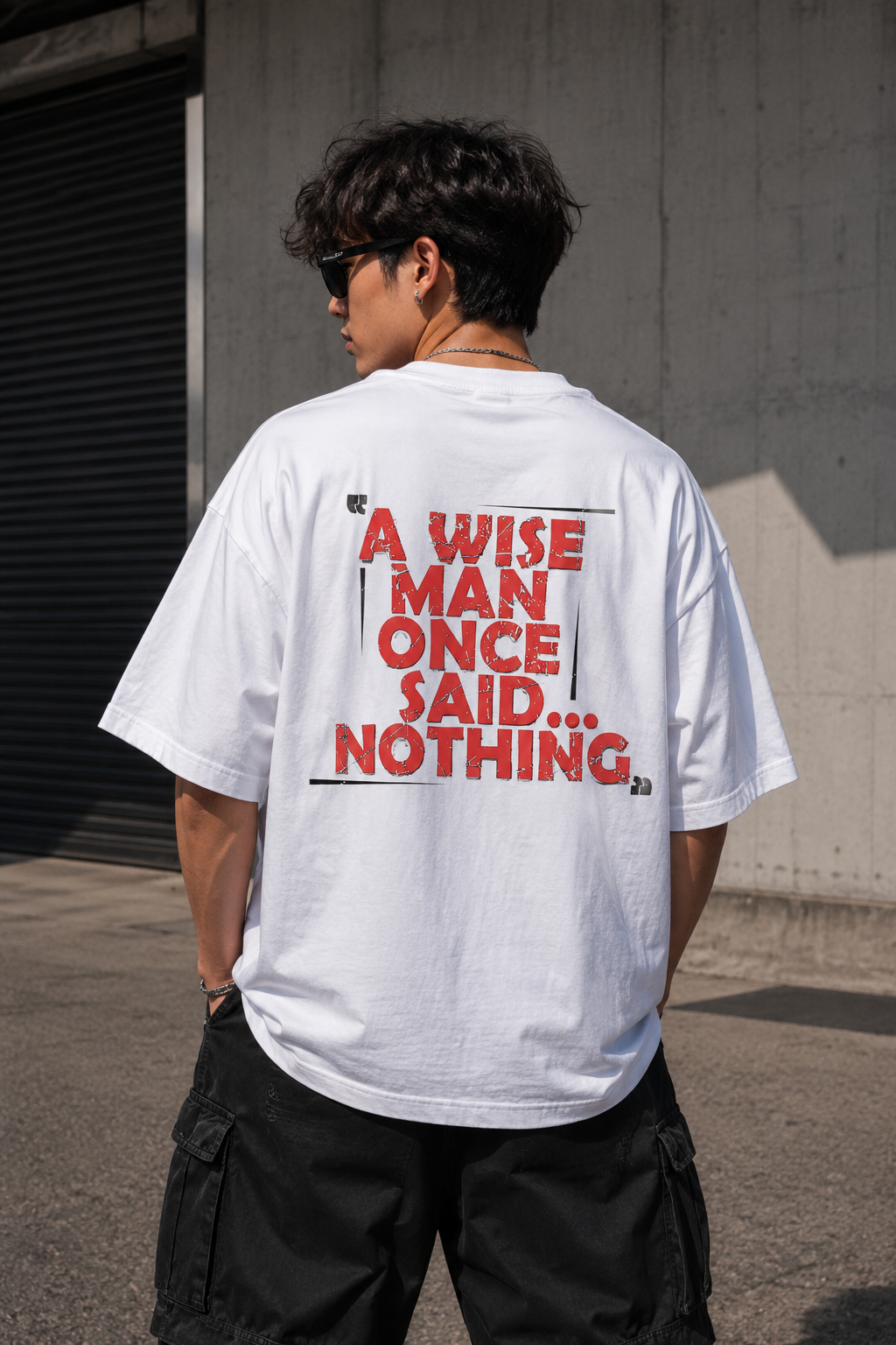 Picture of Cyborg Skull Oversized T-Shirt – White Futuristic Graphic Back Print Drop Shoulder Streetwear Tee - copy - copy