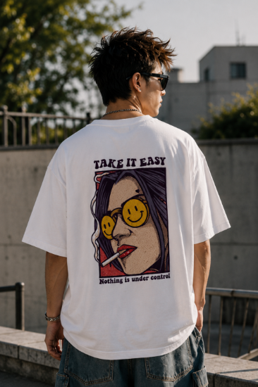 Picture of Cyborg Skull Oversized T-Shirt – White Futuristic Graphic Back Print Drop Shoulder Streetwear Tee - copy - copy - copy - copy - copy - copy - copy